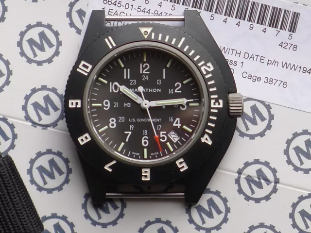 MARATHON Military Black Pilots NAVIGATORS Wristwatch DATE SAPPHIRE watch