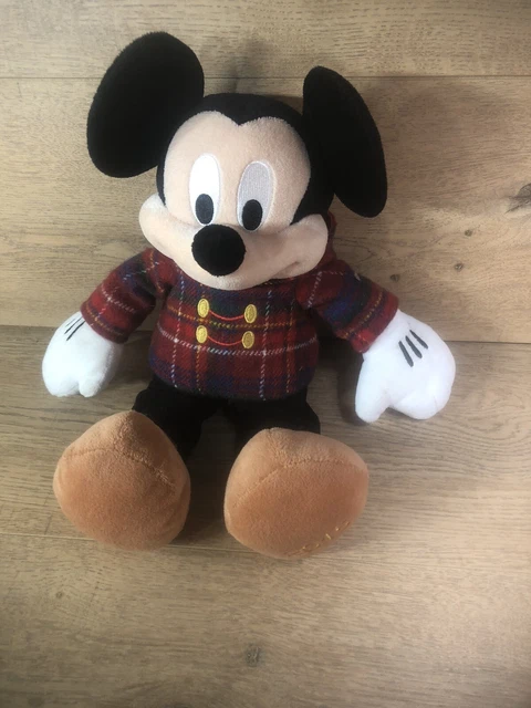 Mickey Mouse Plush Red & Black Plaid Hoodie Black Corduroy Pants Disney 2015 14"