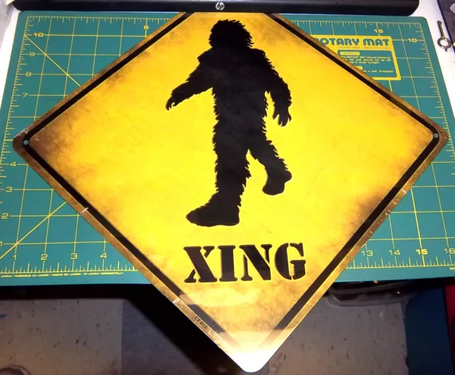 New Bigfoot Sasquatch Xing Crossing sign, 12 x 12 inch, distressed style print