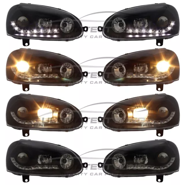 VW Golf Mk5 Upgrade Headlights 2003-2010 Black Projector LED DRL R8 Style GTI