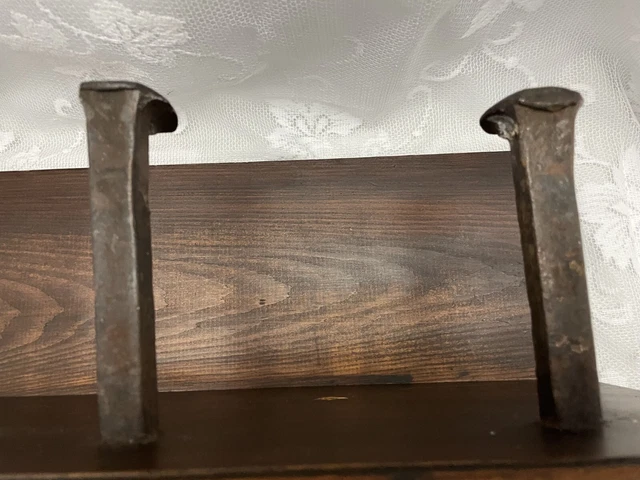 Antique Wall Rack & Shelf W/ Authentic 4 Iron Railroad Spikes Hooks Rustic 7