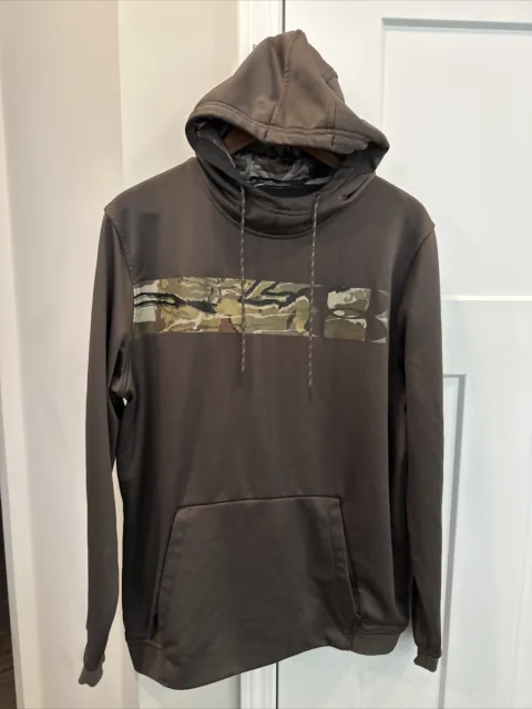 Under Armour Camo Hoodie Sweatshirt Front Logo Hunting Army Cold gear XL Loose