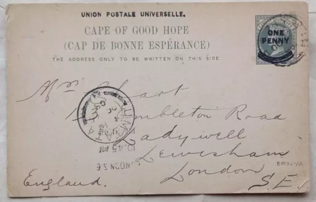 Cape Of Good Hope 1908 Revalued Postal Stationery Card With Baziya Postmark