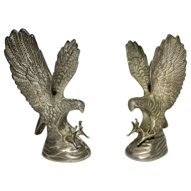 Vintage Hampshire Silver Plated American Eagle Sculpture Figurine 5” PAIR