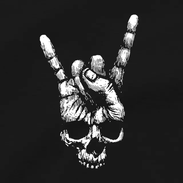 Skull Devil Sign T Shirt Thrash Metal Rock Band Guitar Patch Sticker Poster Tee 2