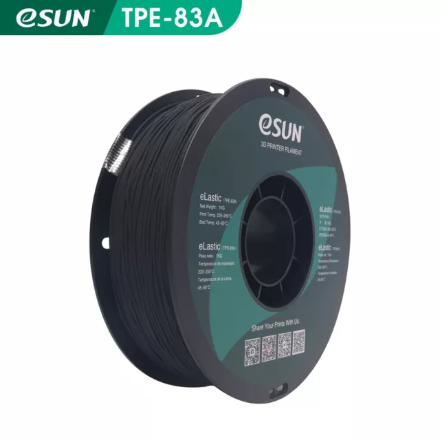 eSUN Flexible eLastic TPE Filament TPE-83A 1KG 1.75mm für 3D-Drucker  Schwarz