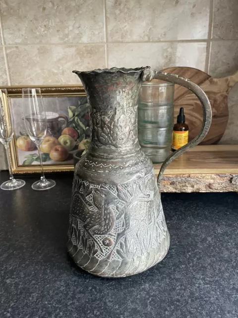 Old Copper Water Jug Pitcher Cramp Seam Antique Hammered Handcrafted Ornate Made 2