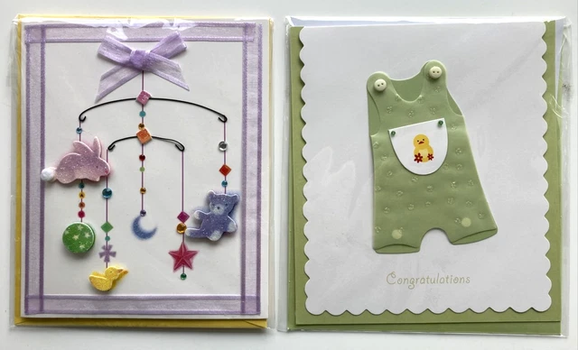 Lot of 2 Burgoyne 3-D Greeting Cards w Matching Envelopes - New Baby