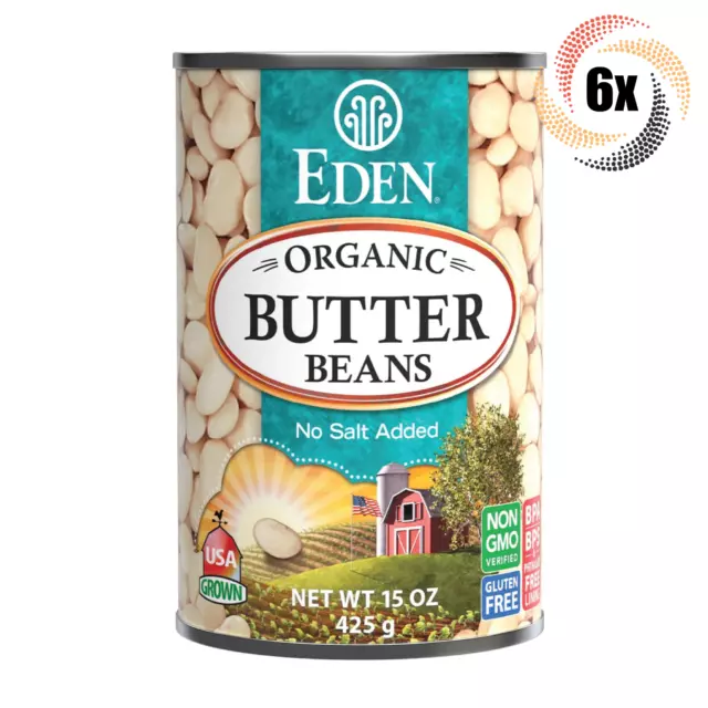 6x Cans Eden Foods Organic Butter Beans ( Baby Lima ) | 15oz | No Salt Added