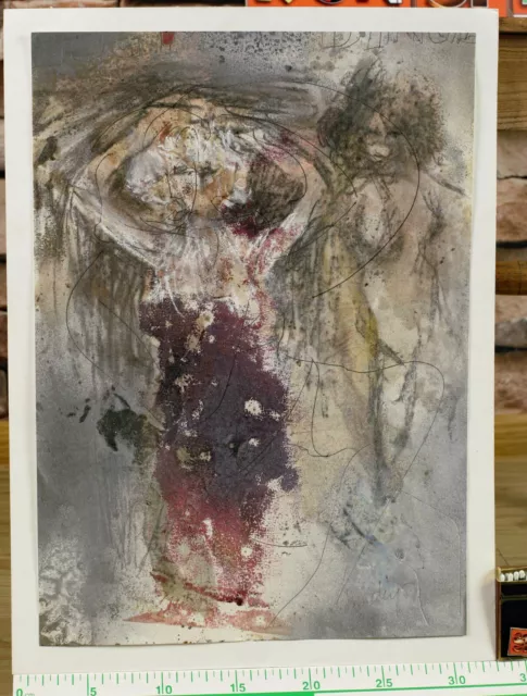 unleserlich signiert Mischtechnik Gemälde abstrakt Portrait Frau Tänzer Figur
