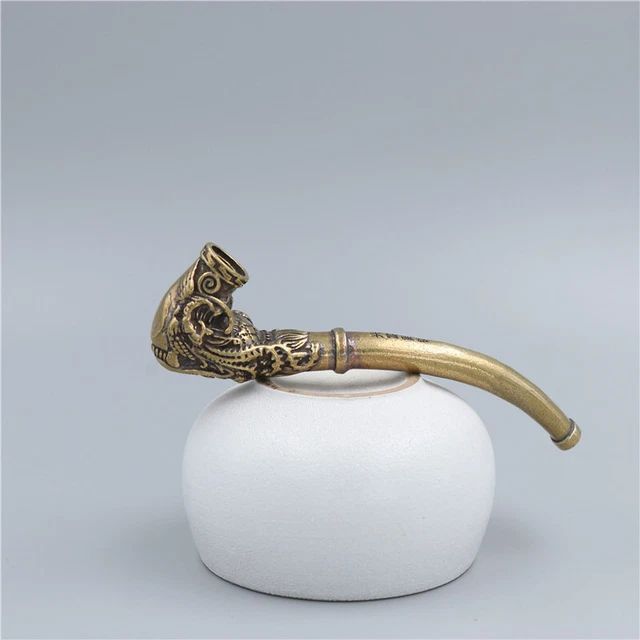 Antique old Chinese brass dragon and phoenix cigarette holder filter pure copper