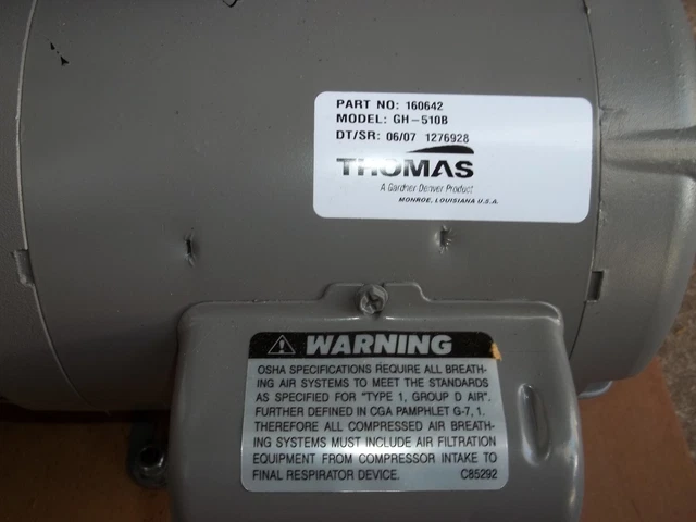 New Thomas Air Compressor /  GH-510B- / Part # 160642 HP 1/2 RPM 1725 2