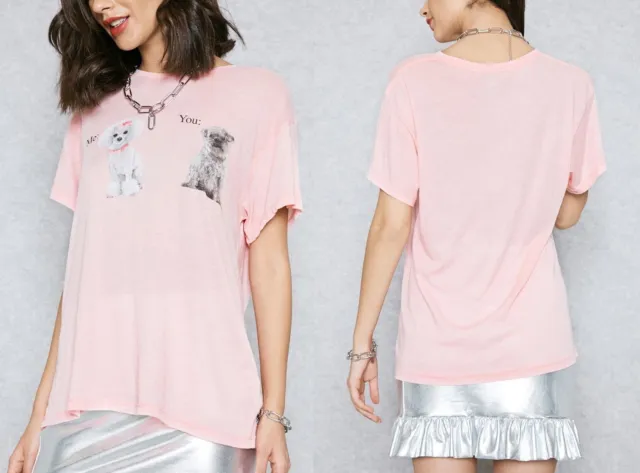 New Wildfox Couture Pink Me Vs. You Dog Photos Crewneck Top Shirt Tee