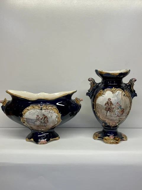 Duo De Vases Anciens ,  Strnact JS Autriche Art Déco Porcelaine