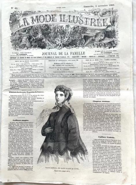 La Mode Illustrée n° 45 du 4 Novembre 1866 journal de famille Paletot Hortensia