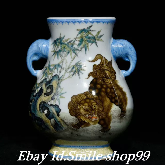 5'' Old Qianlong Year Enamel Color Porcelain lion Like head Flower Vase Bottle