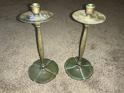 Vintage Pair Of Burnished Bronze Candelabra Candle Holder Set 12” Heavy Brass