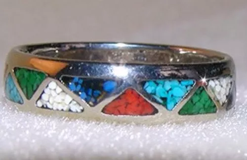 Vintage Native American Multi Stone Inlay Ring Size 8