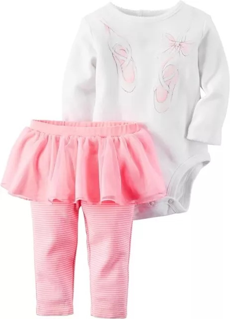 Carters Baby Girl 2-Piece Ballerina shoes White Bodysuit + Pink Tutu Leggings
