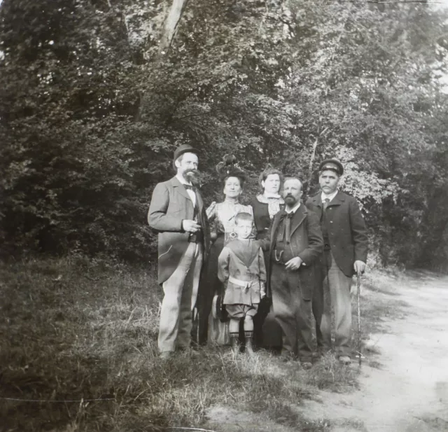 Famille Chemin de montagne c1910 Photo Plaque de verre Stereo Vintage V34L3n