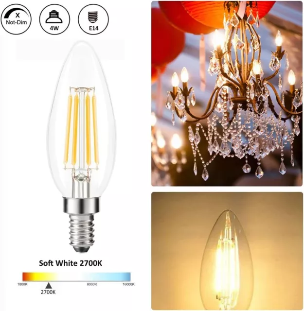 6 x E14 LED Filament Kerze Glühbirnen 4W - warmweiß kleine Schraube  3