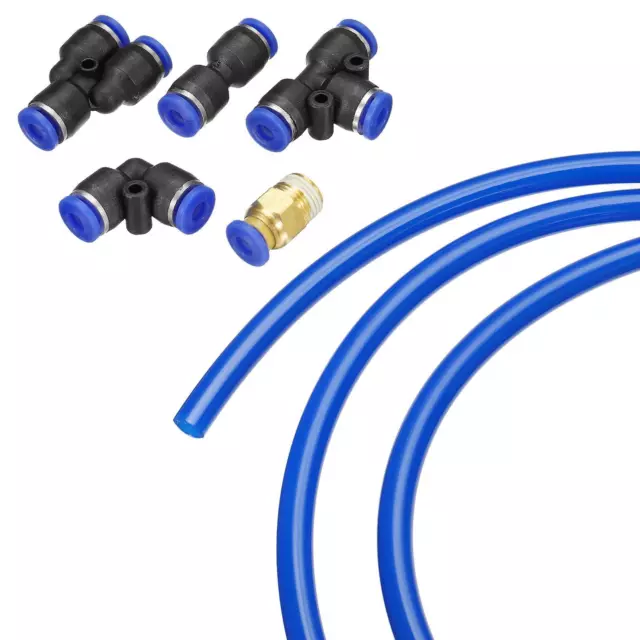 Pneumatic Air Hose Pipe 4mm 10m 1/8BSPT Tube Kit with 12Pcs Fittings Blue