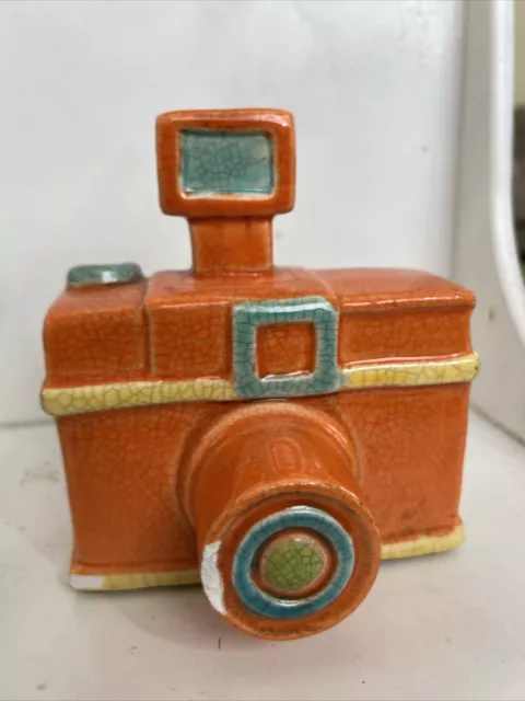 VTG Ceramic DSL Camera Bottle Decanter Vase Decor Glazed Crackled Fun Colors