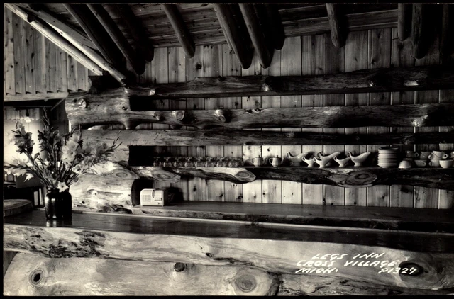 RPPC Postcard MI Cross Village Michigan Legs Inn, Interior c1950s LL Cook C8