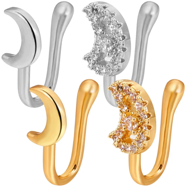 4 pcs Non Piercing Nose Rings Decorative Nose Cuffs Rings Moon Nose Cuffs Rings