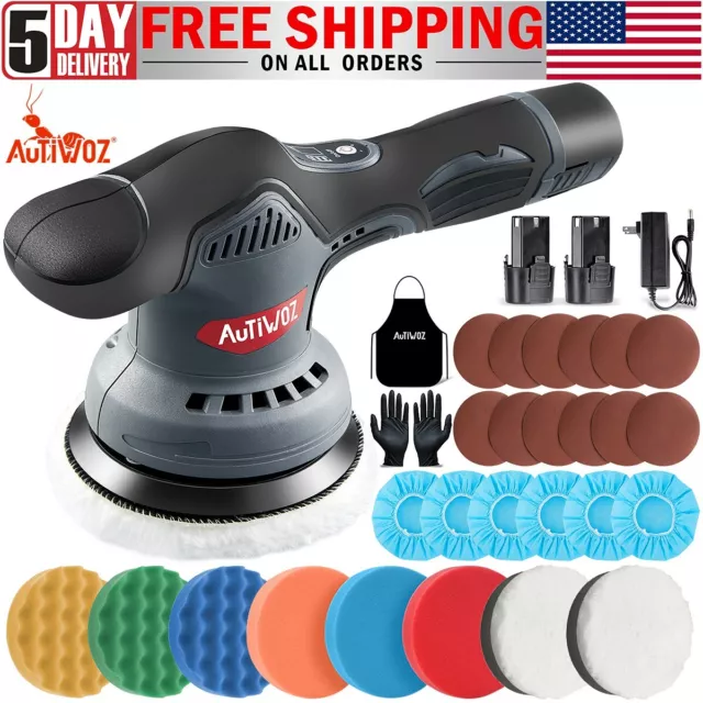 Dual Action Car Polisher Buffer Machine Cordless 5" Sander Polishing Kit Battery