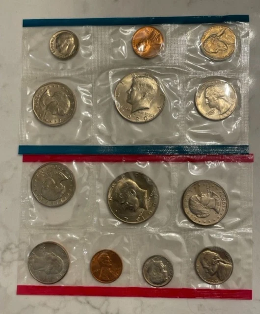 1980 P&D Mint Set with 13 Uncirculated US Coins & Envelope
