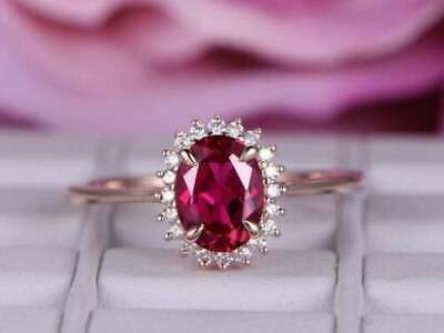 2.50Ct Oval Cut Red Ruby & Diamond Women's Lab Created Ring 14K Rose Gold Finish