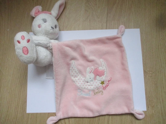 Doudou avec carré lapin Simba Nicotoy rose blanc lune sweet baby dream