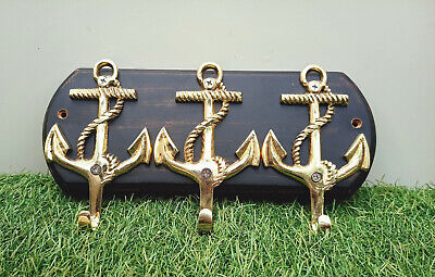 Set of 3 Key Hooks Nautical Anchor Coat Hook Wooden Board Home Decor Hat Hook