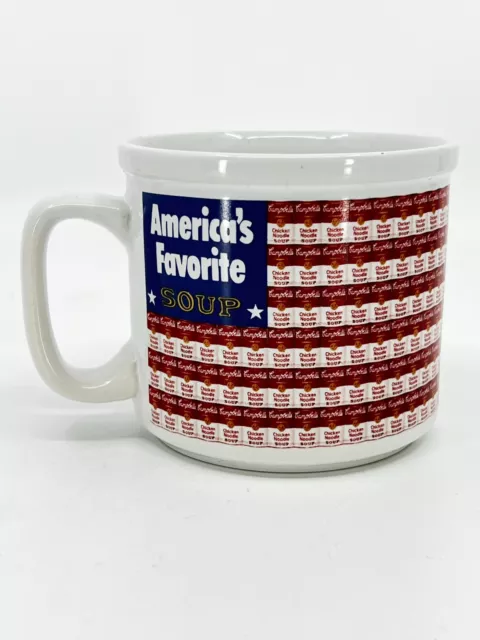 Campbells Soup Mug Cup 1998 Flag AMERICAS FAVORITE SOUP Red White Blue VTG pop