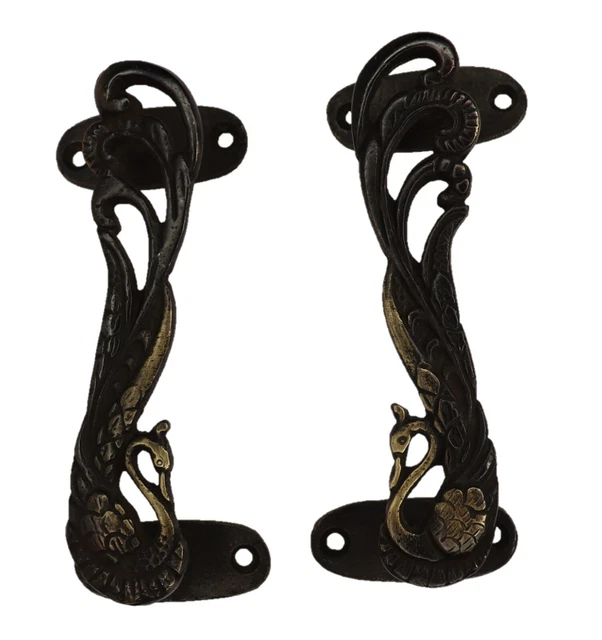 Peacock Pair Shape Vintage Antique Finish Handmade Brass Door Handle Home Décor