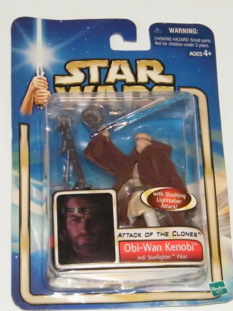 Star Wars Attack of The Clones Obi-Wan Kenobi Jedi Starfighter Pilot Figure Saga