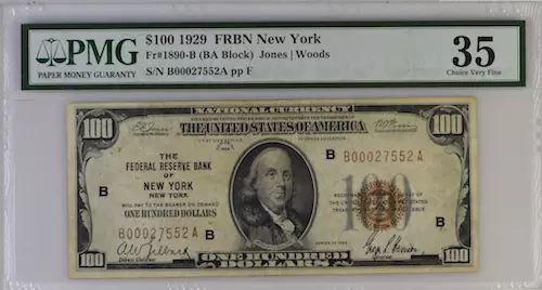 1929 Frbn New York Fr#1890- B ( Ba Block) Jones Woods 35 Choice