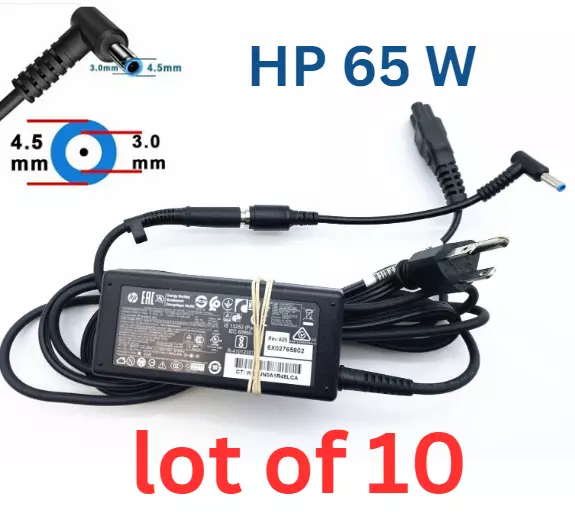 Lot 10- OEM HP 65W AC Adapter Charger Blue Tip Adapter Plug 7.4x5.0mm+4.5x3.0mm
