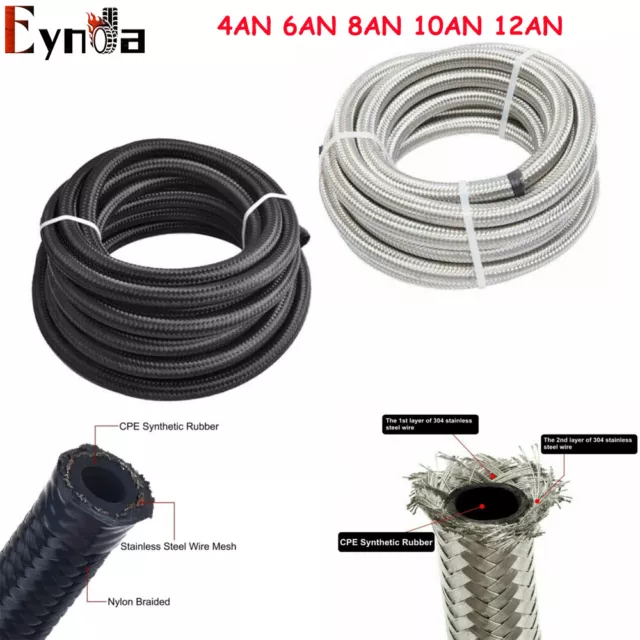 4AN 6AN 8AN 10AN 12AN Nylon & Stainless Steel Braided Fuel Hose Oil Gas Air Line