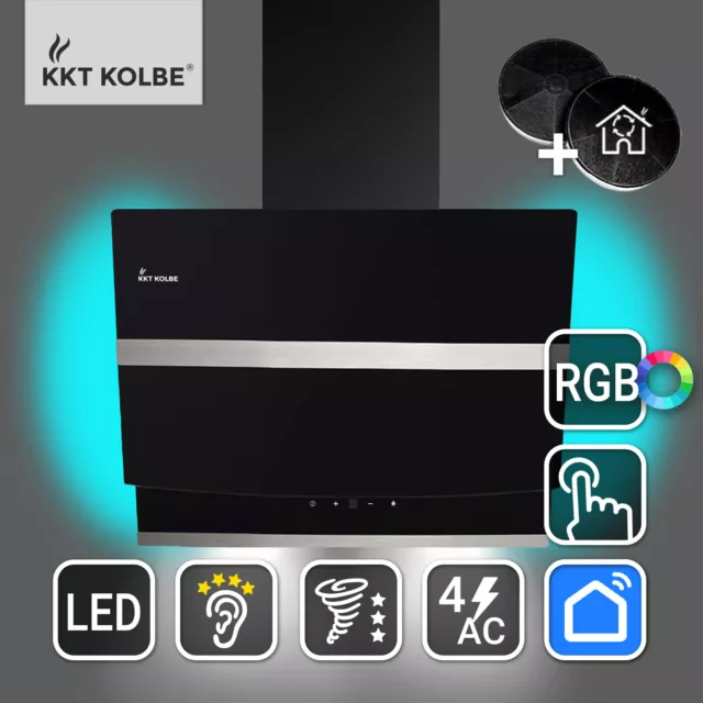 Hotte aspirante 60 cm Montage mural Noir Verre App Smart WiFi LED RGB
