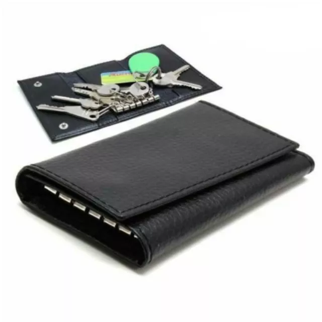 Men's Ladies Genuine Leather Key-Chain Key Holder Wallet Pouch Key Ring Black