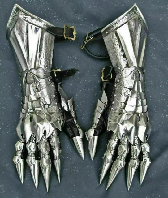 Guantes medievales de guantelete, par de detalles de latón, guantes de...