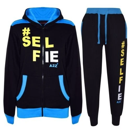 Bambine Ragazzi # Selfie Tuta Blu Felpa con Cappuccio Fondo da Jogging Corsa