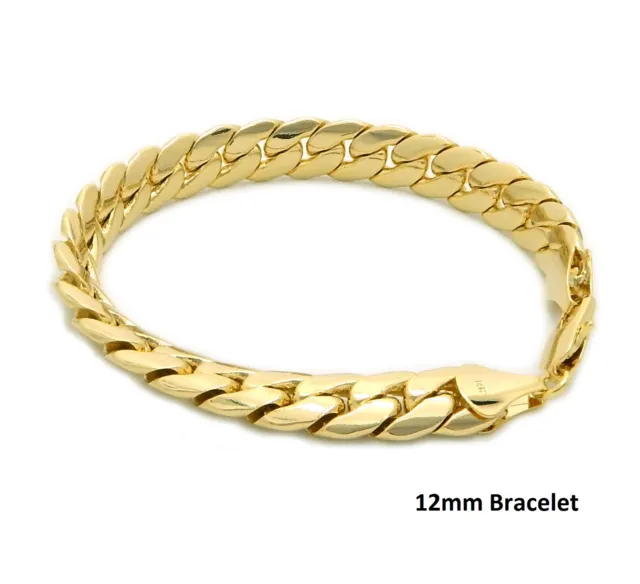 Mens Miami Cuban link Chain Bracelet 14k Gold Plated 5mm to 12mm 8" 9" inch