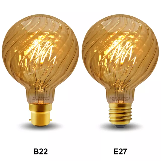 Vintage LED 4W Edison Style Twisted Globe G95 Filament Light Bulb B22 or E27