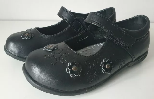 Chaussures d'école filles - faciles à utiliser - noir - sangle déchiquetée - tailles bébé Royaume-Uni 6 à Royaume-Uni 12