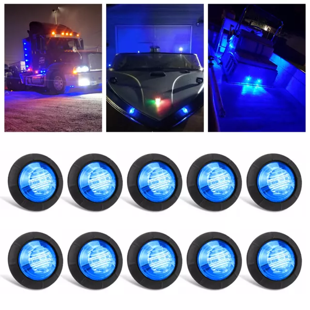 10x Round Mini 3/4" Blue LED Clearance Marker Bullet Truck Boat Trailer Lights