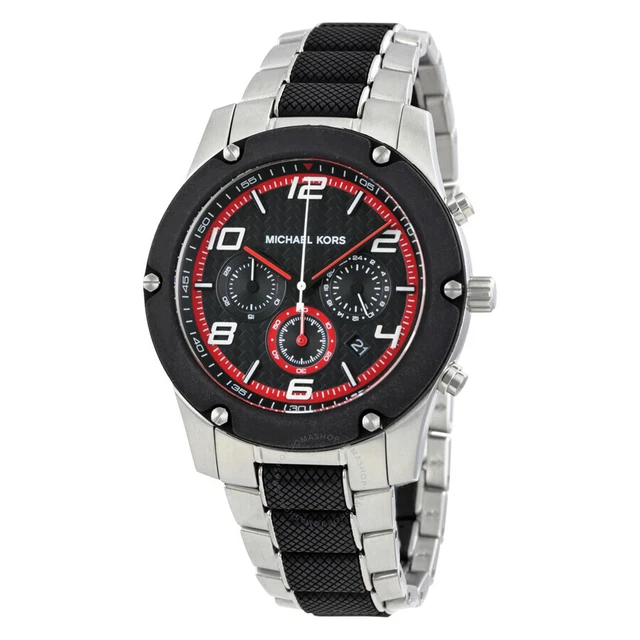 Michael Kors Caine Chronograph Silver Tone Black Silicone Men's Watch MK8474 SD
