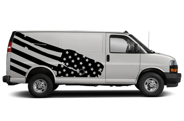 Side US flag graphics decals stripe stickers vinyl kit for Chevrolet Express Van